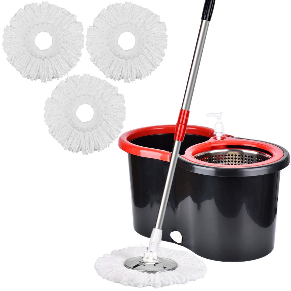 Mop and Bucket with Wringer Set Forart 360 Microfiber Spin Mop with Bucket and Three Mop Heads Self Wringing Spinning Mop Telescoping Handle Floor mop with Washing Bottle