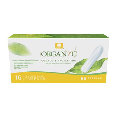 Organyc - 100% Certified Organic Cotton Tampons - No Applicator, Free from Chlorine, Perfumes, Rayon, and Chemicals 192 Count, Regular Flow (Pack of 12)