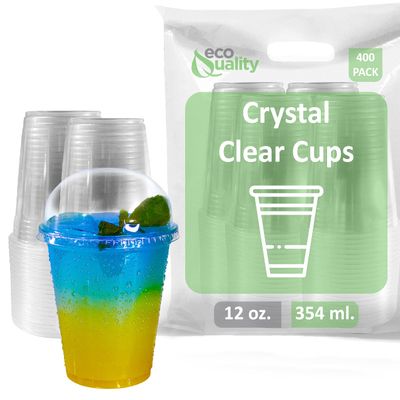 12 oz Cups 400 Pack | Iced Coffee Go Cups and Dome Lids | Cold Smoothie | Plastic Cups with Dome Lids | Clear Plastic Disposable Pet Cups | Ideal for Coffee Parfait Juice Soda Cocktail Party Cups