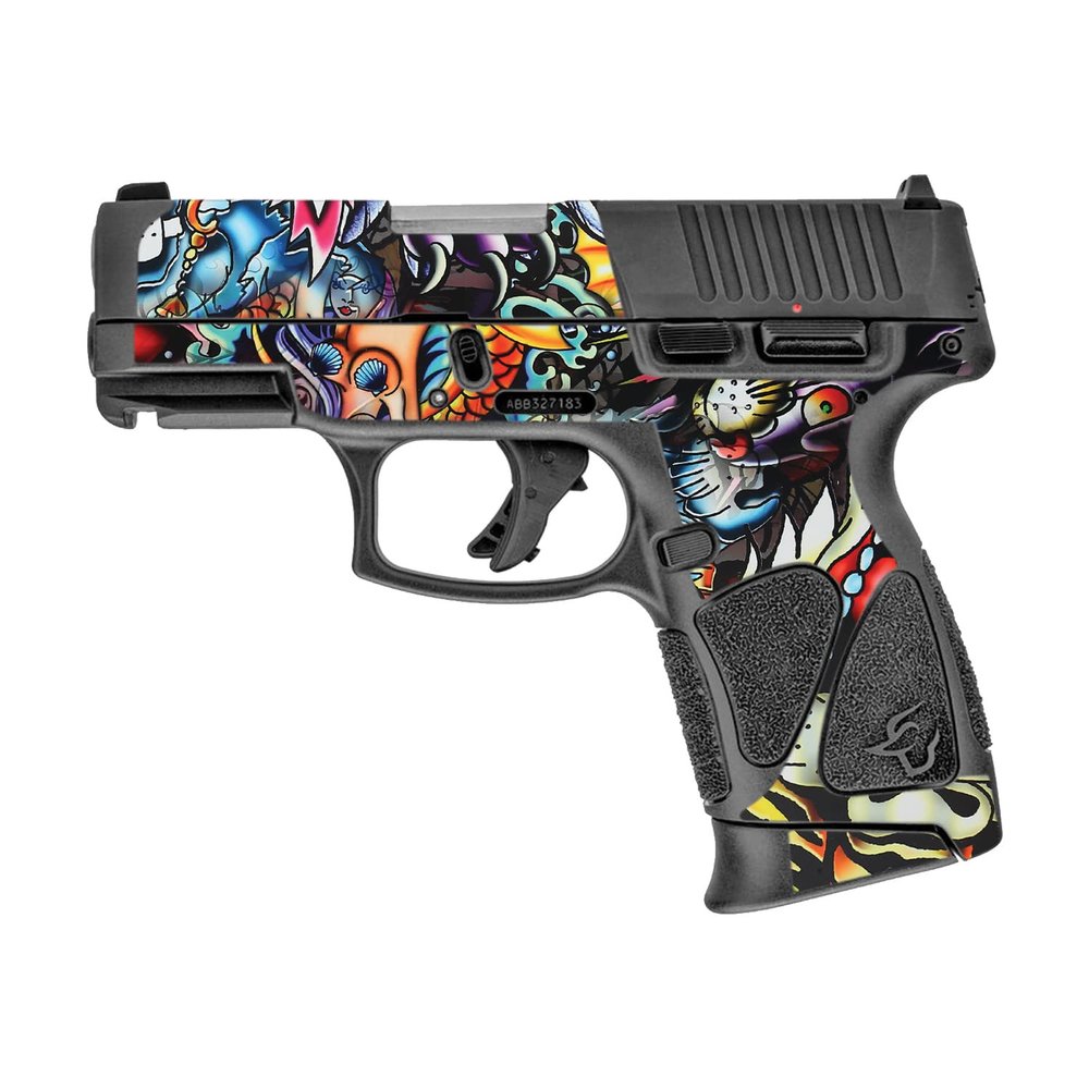 MightySkins Skin Compatible with Taurus G3C 9mm Luger - Old School Tattoo | Protective, Durable, and Unique Vinyl Decal wrap Cover | Easy to Apply, Remove, and Change Styles | Made in The USA