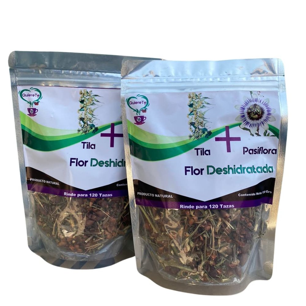 Pasiflora Tila Tea Linden Passionflower Tea, Quiere Te, Herbal Mix, 5.3 oz (150 grams), 2 Pack, Up to 200 Cups, Passiflora Incarnata, Resealable Bag, Product From Mexico, 100% Natural, Combo 2 Bags