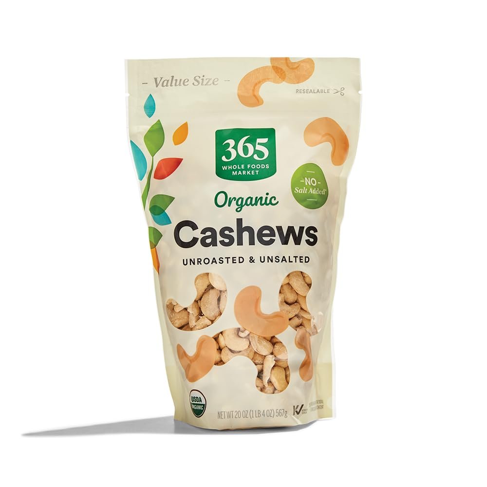 365 by Whole Foods Market, Organic Cashews, Unroasted and Unsalted, Value Size, 20 Ounce