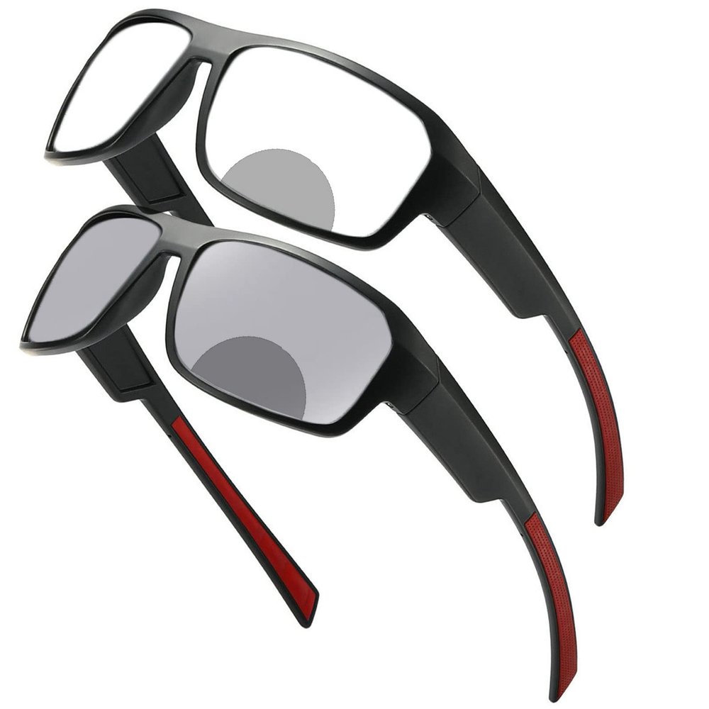 Photochromic Bifocal Reading Glasses for Men and Women Transition Sports Wrap Around Driving Running Sunglasses Reader (red, 1, multiplier_x)