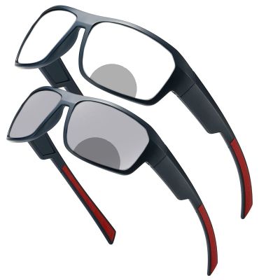Photochromic Bifocal Reading Glasses for Men and Women Transition Sports Wrap Around Driving Running Sunglasses Reader (blue red, 2, multiplier_x)