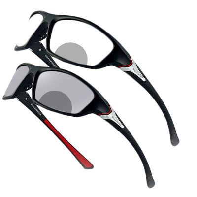 Transition Photochromic Bifocal Reading Glasses for Men Women Outdoor Square Sports Presbyopia Sunglasses Reader (red, 2.25, multiplier_x)
