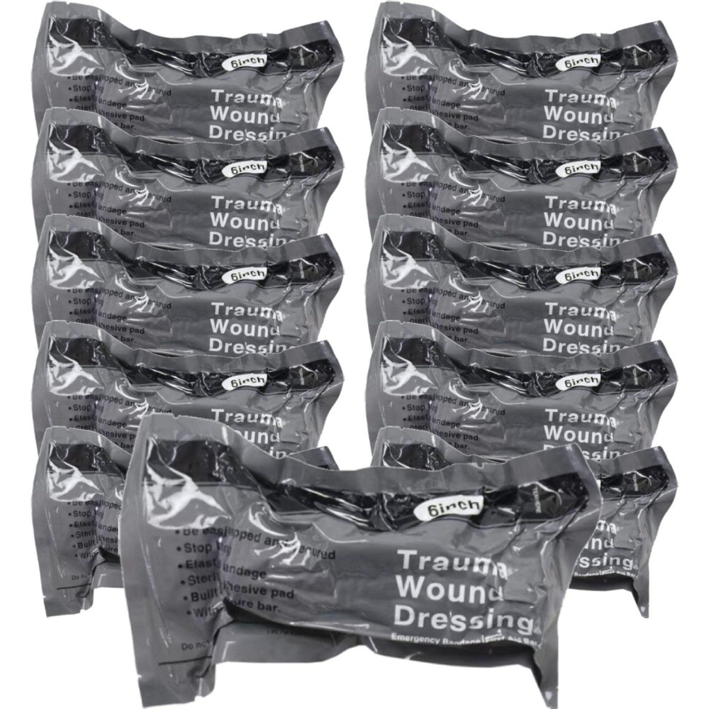 10 Pack 6 Inch Israeli Bandage, Portable Vacuum Sealed, Compression Pressure Dressing Trauma Wound Seal Bandages for Outdoor Sports Battle Combat Tactical Travel Hiking Cycling Climbing (10 Pack)