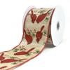 Cardinals Wood Grain Linen Wired Edge Linen Christmas Ribbon, Natural, 2-1/2-Inc view 1