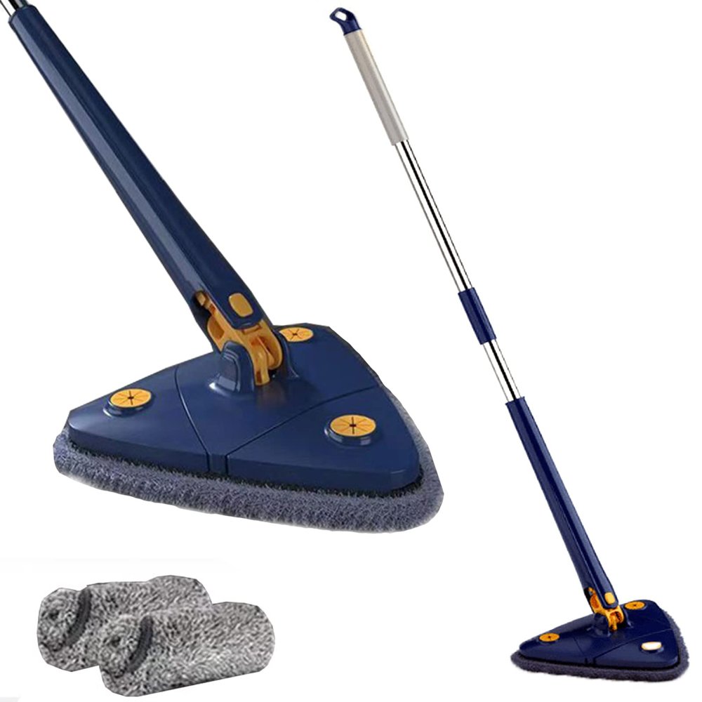 360 Rotatable Adjustable Cleaning Mop, Wall Mop Wall Cleaner with Automatic Water Squeezing Function (Blue)