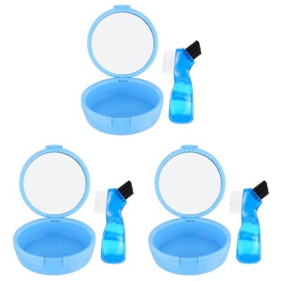 Healifty 3sets Storage Box with Mirror and Brush Kit Compact Oral Care for False Design for Easy Cleaning and Safe Storage