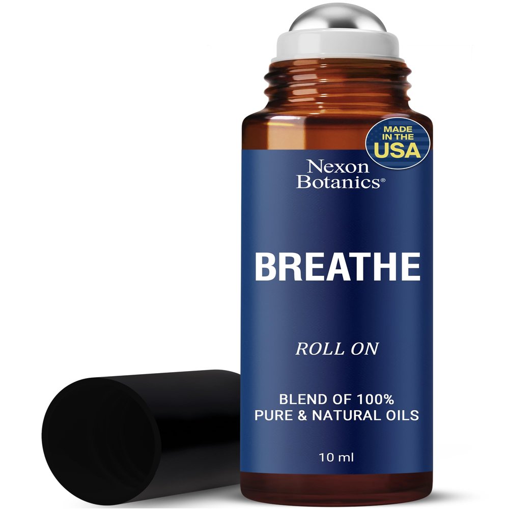 Breathe Essential Oil Roll-On 10 ml - Pure Eucalyptus, Peppermint & Rosemary Oils Blend Roller for Clear Breathing & Respiratory Support - Nexon Botanics