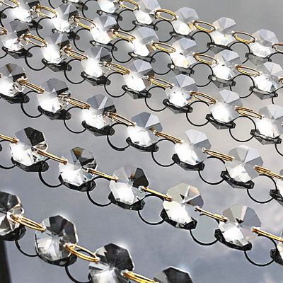 5m-100m Clear with Gold Rings 14mm Crystal Octagon Beads Chain Garland Chandelier Lamp Part Curtain Craft Ornament Home,100 Meters