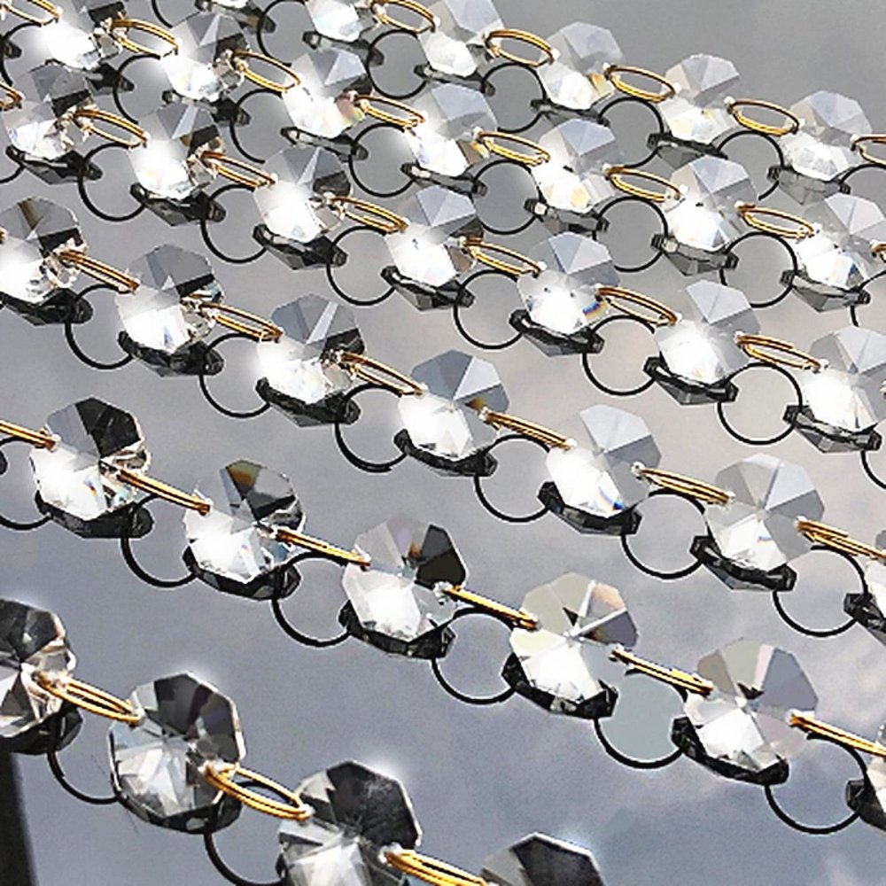5m-100m Clear with Gold Rings 14mm Crystal Octagon Beads Chain Garland Chandelier Lamp Part Curtain Craft Ornament Home,100 Meters