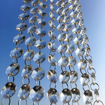 10m/50m/100m Clear with Silver Rings 14mm Crystal Octagon Beads Chain Garland Chandelier Lamp Part Curtain Craft Ornament Home,100 Meters