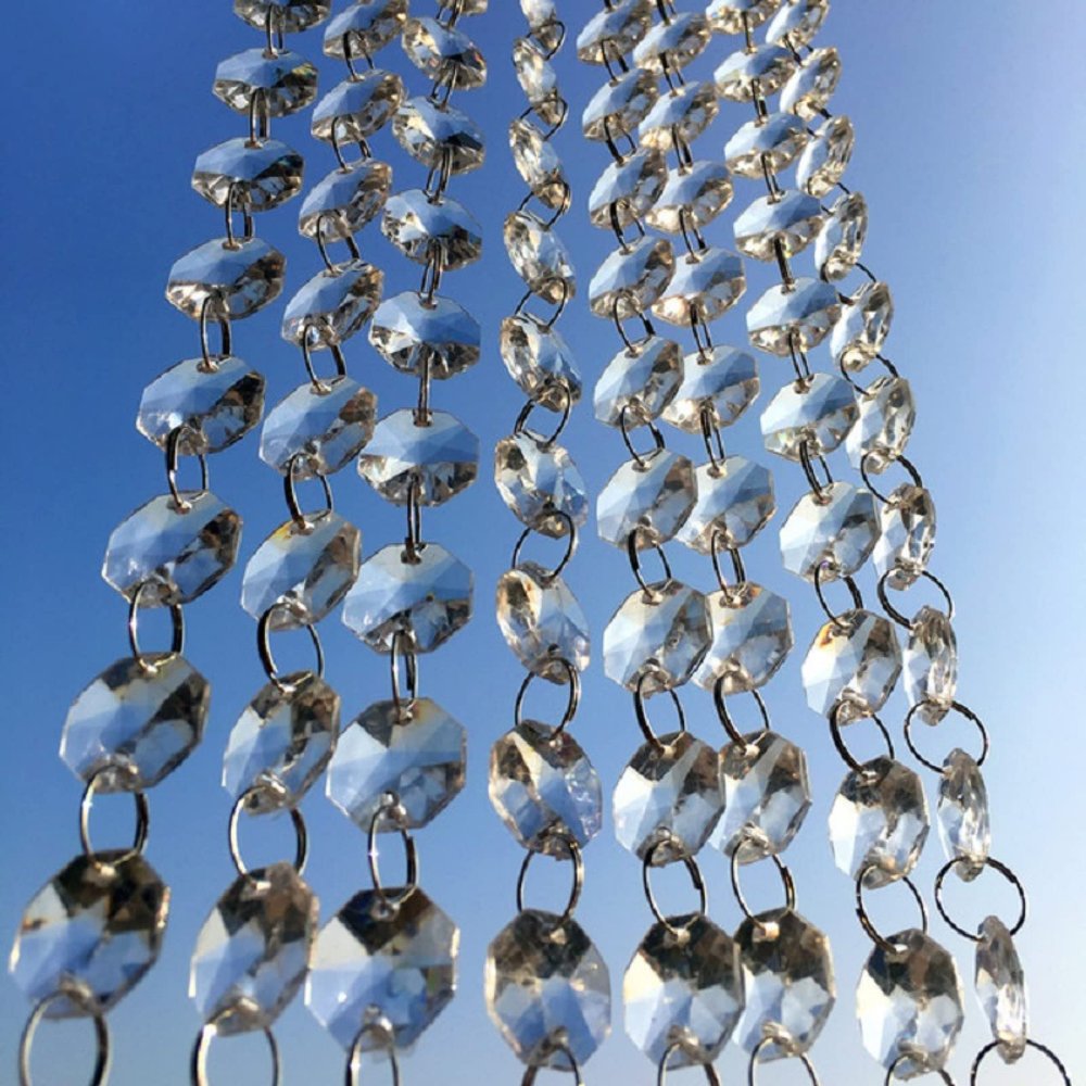 10m/50m/100m Clear with Silver Rings 14mm Crystal Octagon Beads Chain Garland Chandelier Lamp Part Curtain Craft Ornament Home,100 Meters