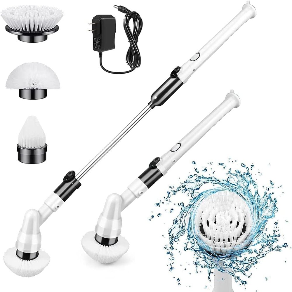2022 Upgraded Rechargeable Cordless Electric Spin Scrubber Cleaning Brush with 3 Replaceable Brush Heads for Bathroom & Tile Tub Floor
