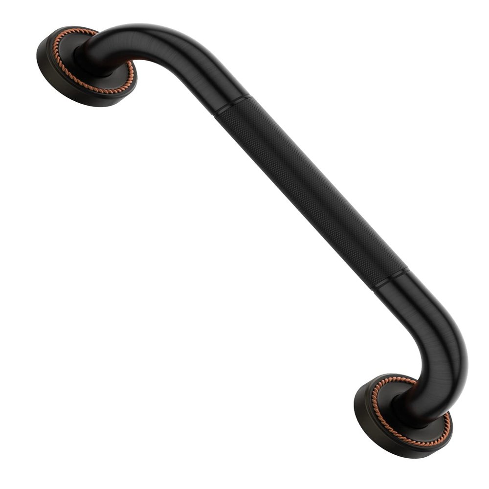 12 Inch Bronze Shower Grab Bar Oil Rubbed Black, Munzong Antique Brass Bathroom Grab Bar w/Anti-Slip Knurled Grip, Bathroom Balance Bar, Safety Handrail Support, Injury Elderly Senior Assist Handle