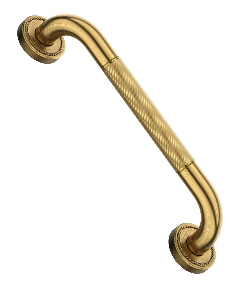 12 Inch Bronze Shower Grab Bar Gold, Munzong Antique Brass Bathroom Grab Bar w/Anti-Slip Knurled Grip, Bathroom Balance Bar, Safety Bath Handrail Support, Handicap Injury Elderly Senior Assist Handle