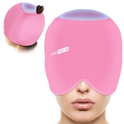 ComfiTECH Head Ice Pack Wrap with Top Coverage Cold Cap Cooling Gel Hat, Pink
