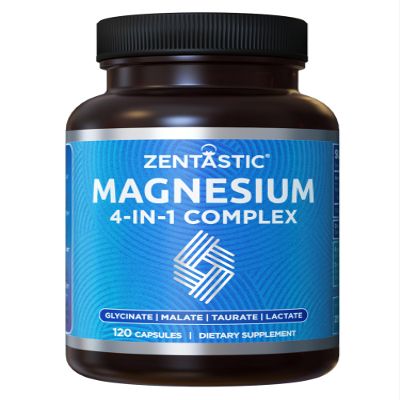 Zentastic Magnesium Complex 4-in-1 Supplement  Magnesium Glycinate, Malate, Taurate & Lactate  Chelated High Absorption for Nerves, Muscles, Bones & Immune Support  120 Capsules