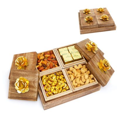 Jaiccha Ghasitaram Wooden 4 Assorted Dryfruits Box|Gift for Diwali Gifts,Holi,Rakhi,Valentine,Christmas,Birthday,Anniversary,Her,Him|