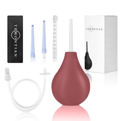 TEMONTIAN Enema Bulb Kit Anal Douche for Men Women Beginners with 19.7in Hose+4 Nozzles (RED)