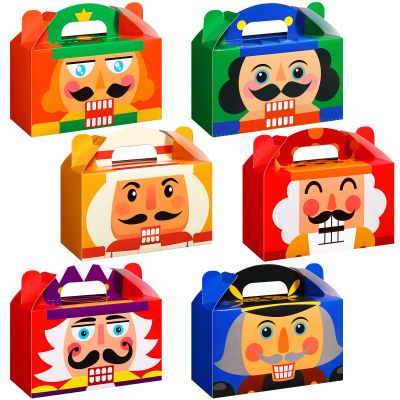 TaoBary 24 PCS Christmas Candy Boxes - Christmas Nutcracker Gifts Boxes with Handle Holiday Treat Paper Goodie Cookie for Xmas Birthday Winter Party Favors Supplies Presents(Fun,Orange)