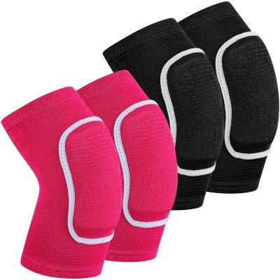 2 Pair Elbow Pads Volleyball Sport Breathable Protective Support Gel Pad Arm Compression Sleeves for Teen Girls Boys Basketball Football Skating(Black, Rose Red)