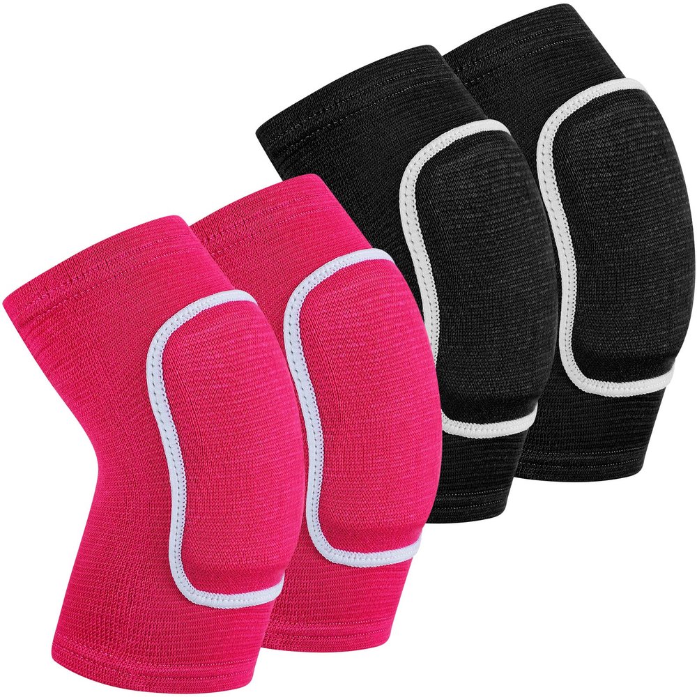 2 Pair Elbow Pads Volleyball Sport Breathable Protective Support Gel Pad Arm Compression Sleeves for Teen Girls Boys Basketball Football Skating(Black, Rose Red)