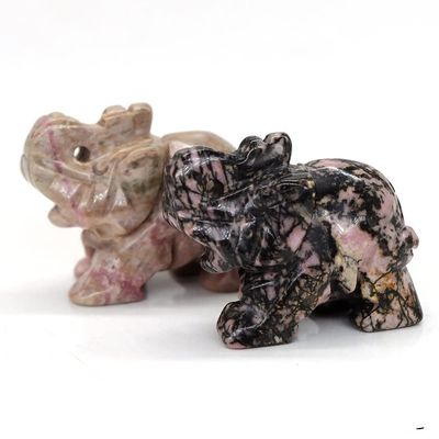 HXSCOO 1.5" Natural Stone Crystals Healing Lucky Elephant Figure Amethyst Pink Rose Quartz Room Decor Ornament Chakra Reiki Present (Color : Pink Black Rhodonite, Size : 1PC)
