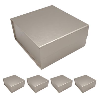 CECOBOX - Gift Boxes with Lids for Presents 10"x10"x4.5" - Matte, Collapsible Magnetic Closure Gift Box - Groomsmen & Bridesmaid Proposal Boxes, Wedding, PR, Birthdays, Holidays (Silver)