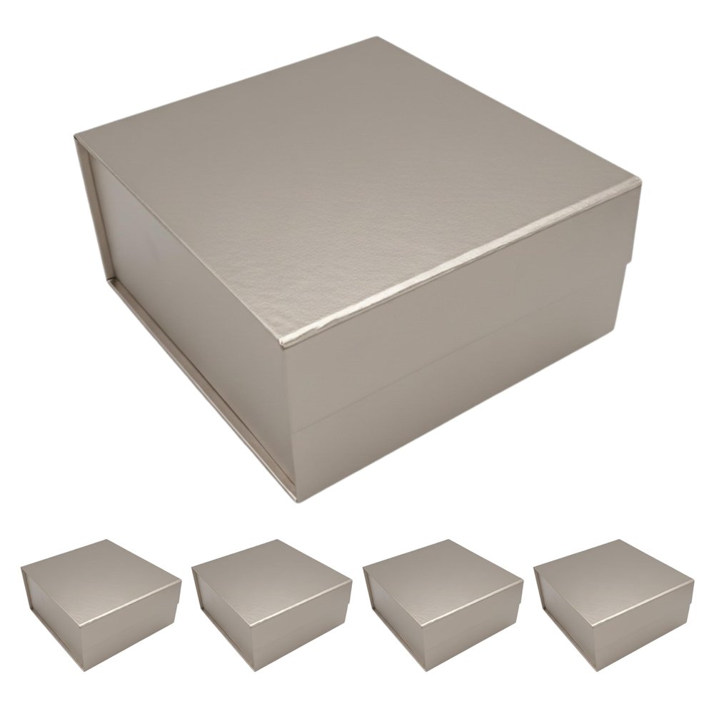 CECOBOX - Gift Boxes with Lids for Presents 10"x10"x4.5" - Matte, Collapsible Magnetic Closure Gift Box - Groomsmen & Bridesmaid Proposal Boxes, Wedding, PR, Birthdays, Holidays (Silver)