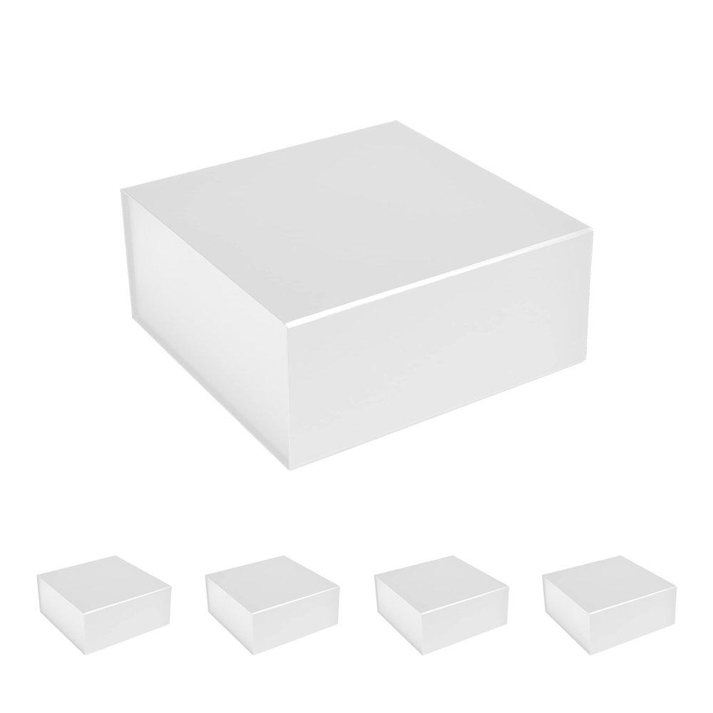 CECOBOX - Gift Boxes with Lids for Presents 6"x6"x2.75" - Matte, Collapsible Magnetic Closure Gift Box - Groomsmen & Bridesmaid Proposal Boxes, Wedding, PR, Birthdays, Holidays (White)