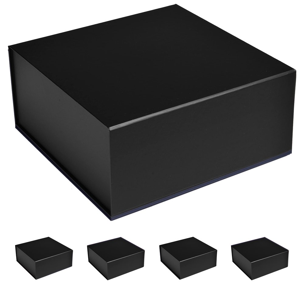 CECOBOX - Gift Boxes with Lids for Presents 10"x10"x4.5" - Matte, Collapsible Magnetic Closure Gift Box - Groomsmen & Bridesmaid Proposal Boxes, Wedding, PR, Birthdays, Holidays (Black)