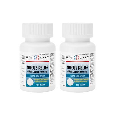Mucus Relief Tablets by Geri-Care | Expectorant for Chest Congestion Relief | Guaifenesin 400mg | 100 Count Bottle | 2-Pack (Total 200)