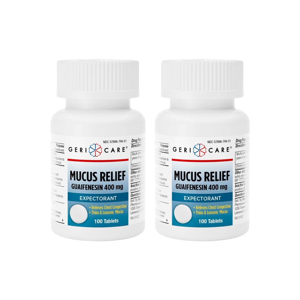 Mucus Relief Tablets by Geri-Care | Expectorant for Chest Congestion Relief | Guaifenesin 400mg | 100 Count Bottle | 2-Pack (Total 200)