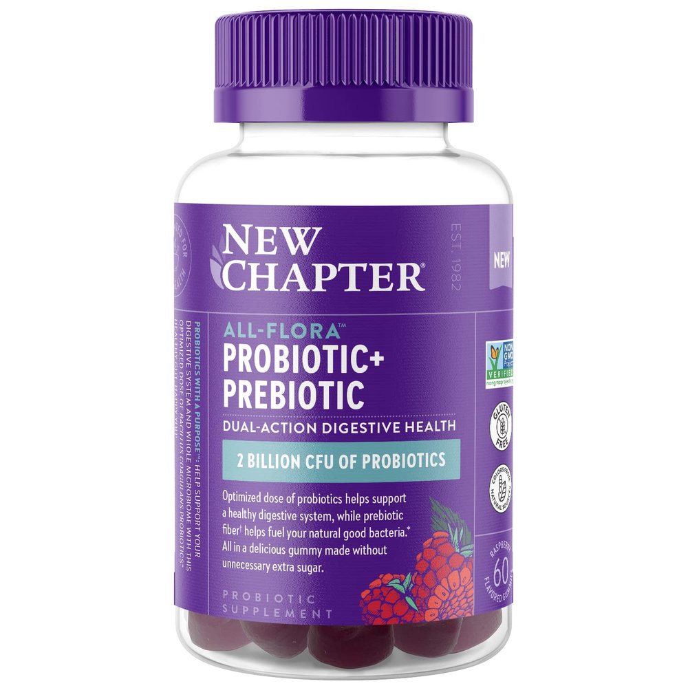 New Chapter Probiotic Gummies for Women and Men, All-Flora (1 Month Supply) 55% Less Sugar+, Formulated for Holistic Gut Health Support with Probiotics + Prebiotic Fiber + 100% Vegan + Non-GMO