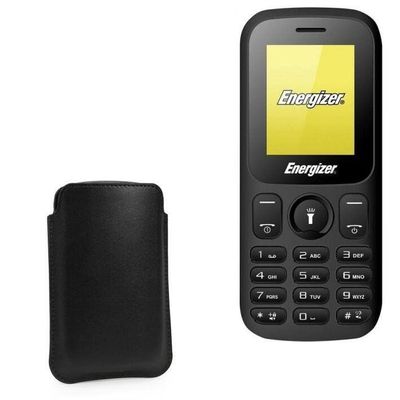 BoxWave Case Compatible with Energizer Energy E10 - Genuine Leather Pouch, Slim Real Leather Luxury Lightweight Pocket - Nero Black
