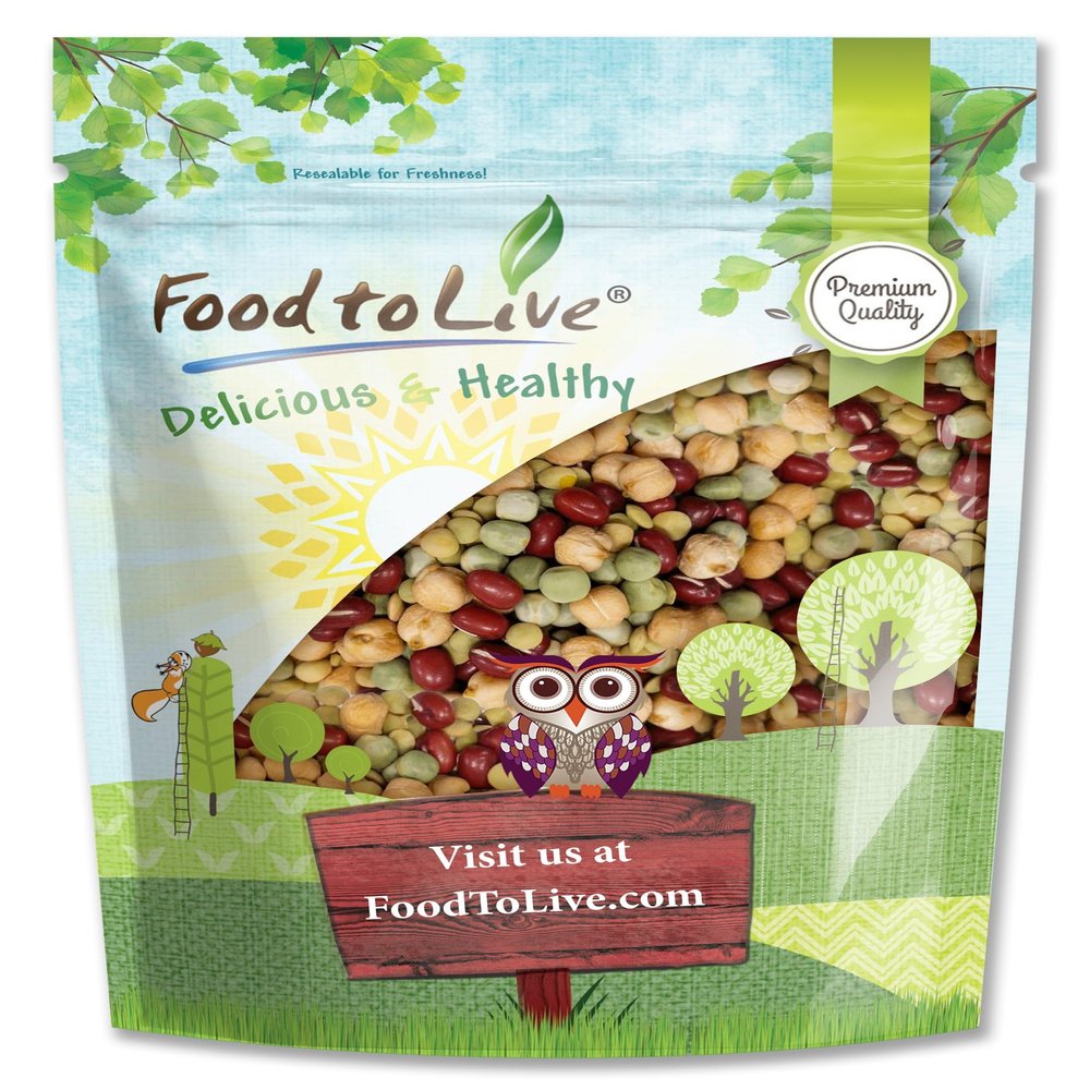 Crunchy Mix of Sprouting Bean Seeds, 1 Pound Green Peas, Adzuki, Lentils, Garbanzo, Kosher, Raw