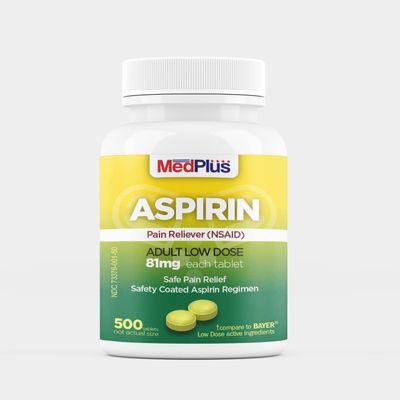 MedPlus - Low Dose Aspirin 81 mg - 500 Tablets | Enteric Coated Low Strength | Pain Reliever for Minor Aches and Pains, Fever Reducer - Made in USA