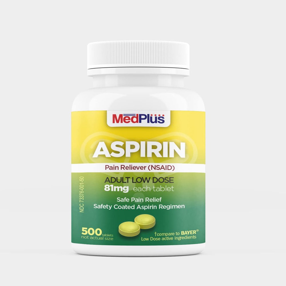 MedPlus - Low Dose Aspirin 81 mg - 500 Tablets | Enteric Coated Low Strength | Pain Reliever for Minor Aches and Pains, Fever Reducer - Made in USA