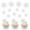 Ercadio 15pcs Snowflake Cupcake Toppers Acrylic Silver Glitter Winter Frozen Theme Picks Shiny Cupcake topper Snowflake Cake Decors Baby Shower Christmas Party Decoration Supplies view 1
