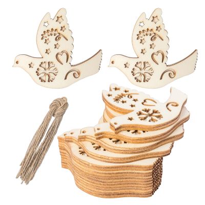 Unfinished The Peace Dove Shape Wooden Tag Hanging Wood Cutout Slices Wooden Tags with Twine for Christmas Thanksgiving Day Holiday Wedding Birthday Party Decoration 10 Pcs