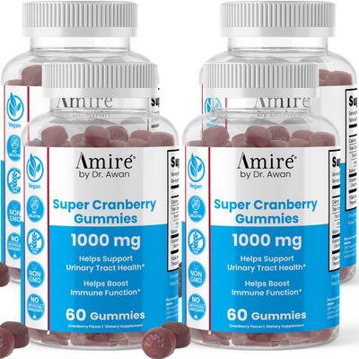 Amire by Dr. Awan Super Cranberry Gummies, Helps Support Urinary Tract Health, Helps Boosts Immune Function, Gelatin-Free Cranberry Chews for Men & Women, 240ct, 120-day Supply