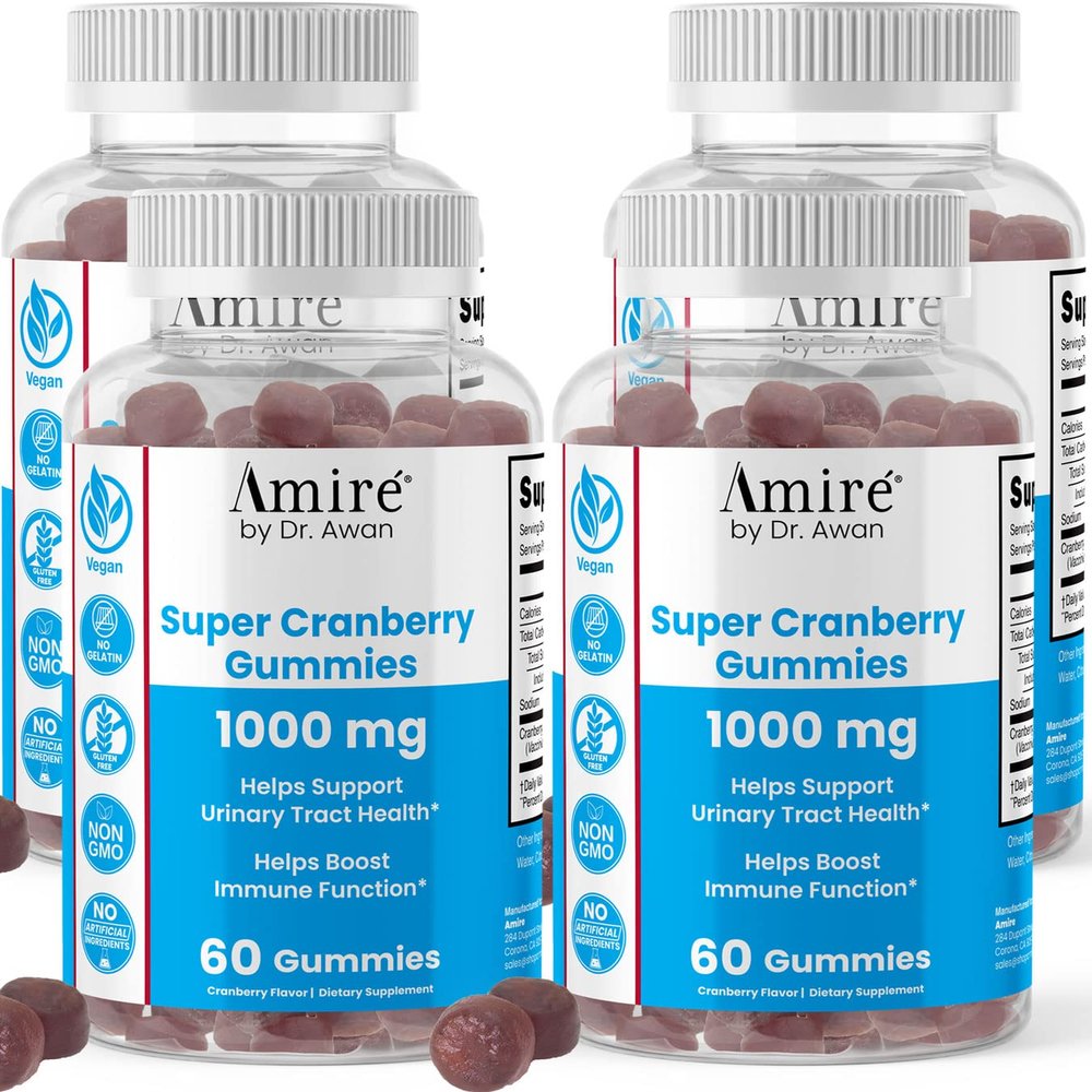 Amire by Dr. Awan Super Cranberry Gummies, Helps Support Urinary Tract Health, Helps Boosts Immune Function, Gelatin-Free Cranberry Chews for Men & Women, 240ct, 120-day Supply