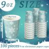 100 Pcs 9oz Christmas Snowflake Paper Cups Disposable Hot Coffee Cups Paper for Christmas Winter Birthday Party Supplies view 2