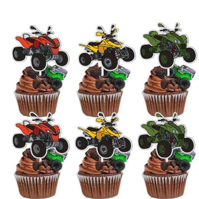 18pcs Glitter Dessert Cupcake Topper Rider Off-road Car Sport Theme Decor Supplies Boy Man Happy Birthday Party Decorations