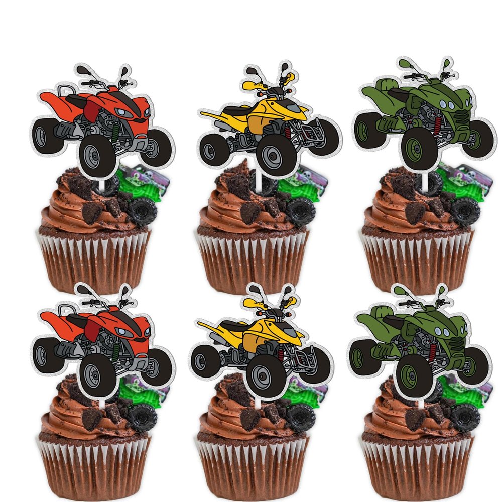 18pcs Glitter Dessert Cupcake Topper Rider Off-road Car Sport Theme Decor Supplies Boy Man Happy Birthday Party Decorations
