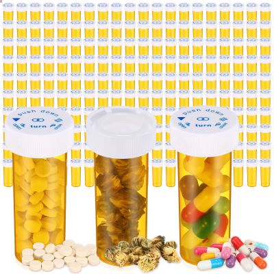 200 Pieces Empty Medicine Pill Bottles with Child Resistant Caps 6 Dram Plastic Prescription Bottles Orange Pill Container Small Medicine Bottles with Lids for Pharmacies, Doctors, and Labs, Hospitals