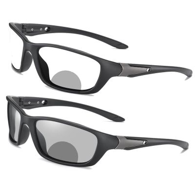 Photochromic Bifocal Reading Glasses for Men Transition Wrap Around Sports Square Presbyopia Sunglasses Reader Anti Glare (black, 2, multiplier_x)