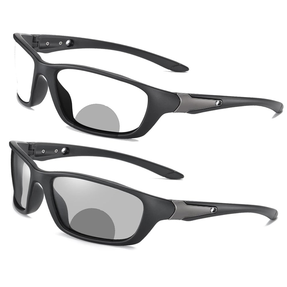 Photochromic Bifocal Reading Glasses for Men Transition Wrap Around Sports Square Presbyopia Sunglasses Reader Anti Glare (black, 2, multiplier_x)